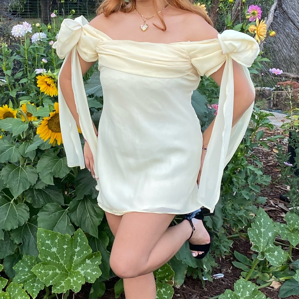 Yellow coquette bow formal mini dress